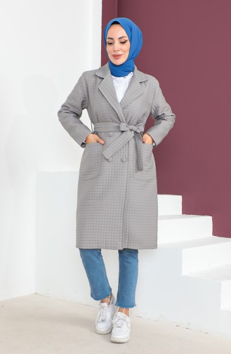 Kapitone Kuşaklı Kaban 23K8809-03 Gri