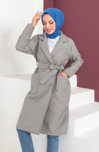 Kapitone Kuşaklı Kaban 23K8809-03 Gri