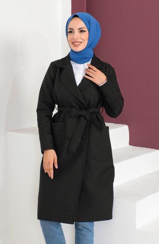 Kapitone Kuşaklı Kaban 23K8809-04 Siyah