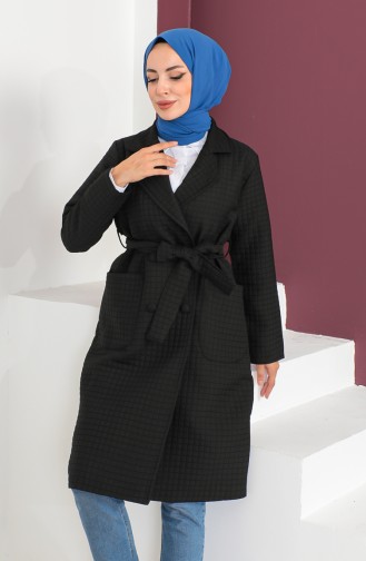 Kapitone Kuşaklı Kaban 23K8809-04 Siyah