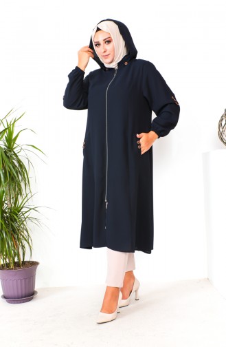 Plus Size Hooded Cape 6089X-06 Navy Blue 6089X-06