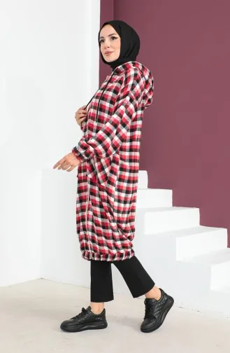 Plaid Patterned Wool Cap 23K8805-02 Claret Red 23K8805-02