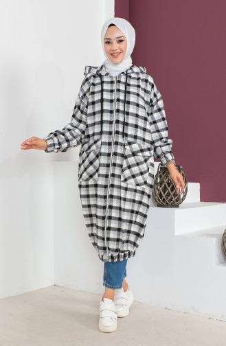 Wollen Cape Met Geruit Patroon 23K8805-05 Grijs 23K8805-05