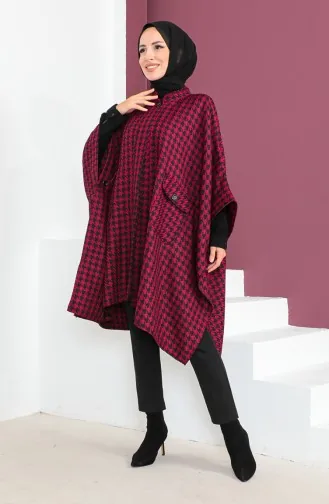 Houndstooth Poncho 23K8816-02 Plum 23K8816-02