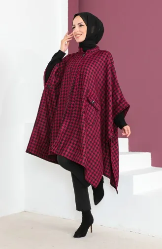 Houndstooth Poncho 23K8816-02 Plum 23K8816-02