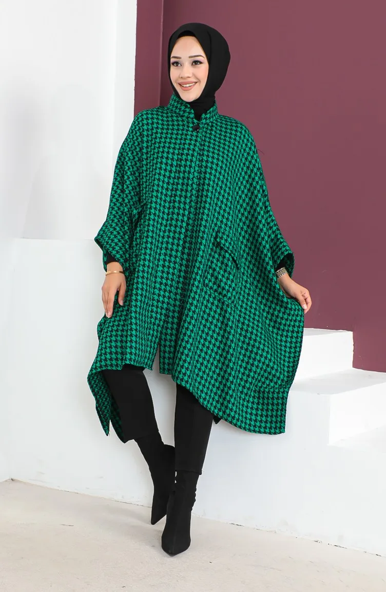بونشو بنقش مربعات 23K8816-03 لون أخضر 23K8816-03