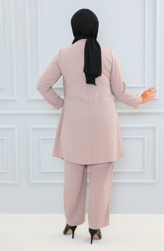 Plus Size Stone Printed Evening Dress Suit 6105-05 Beige 6105-05