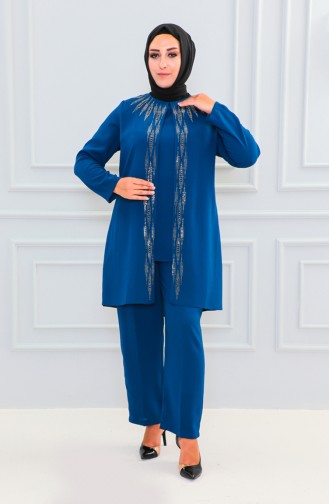 Tailleur Robe De Soirée Imprimé Pierre Grande Taille 6105-06 Indigo 6105-06