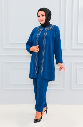 Tailleur Robe De Soirée Imprimé Pierre Grande Taille 6105-06 Indigo 6105-06