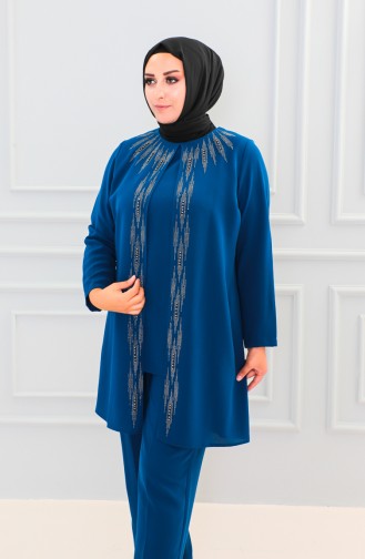 Tailleur Robe De Soirée Imprimé Pierre Grande Taille 6105-06 Indigo 6105-06