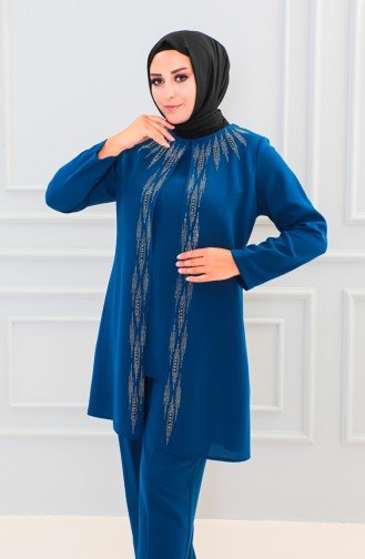 Tailleur Robe De Soirée Imprimé Pierre Grande Taille 6105-06 Indigo 6105-06