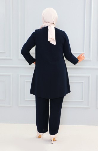 Plus Size Stone Printed Evening Dress Suit 6105-07 Navy Blue 6105-07