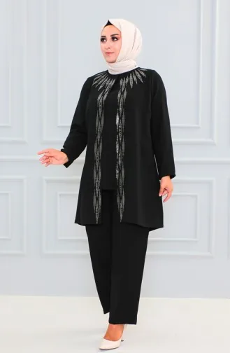 Tailleur Robe De Soirée Imprimé Pierre Grande Taille 6105-08 Noir 6105-08
