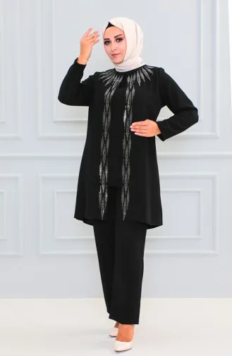 Tailleur Robe De Soirée Imprimé Pierre Grande Taille 6105-08 Noir 6105-08