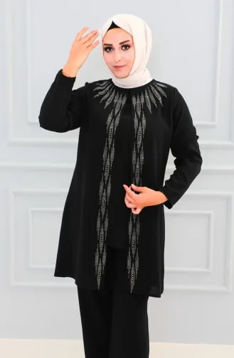 Tailleur Robe De Soirée Imprimé Pierre Grande Taille 6105-08 Noir 6105-08