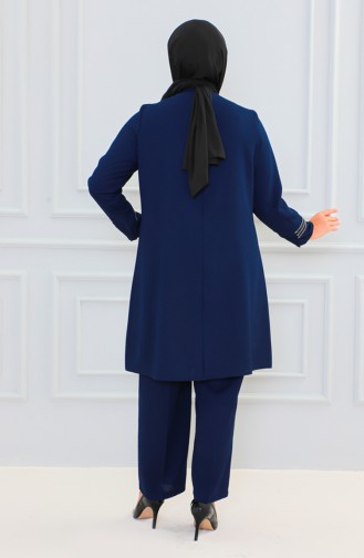 Plus Size Stone Evening Dress Suit 6130-01 Navy Blue 6130-01