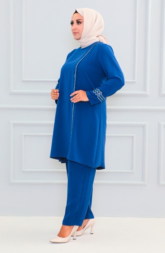 Plus Size Stone Evening Dress Suit 6130-02 Indigo 6130-02