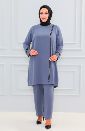 Plus Size Stone Evening Dress Suit 6130-03 Gray 6130-03