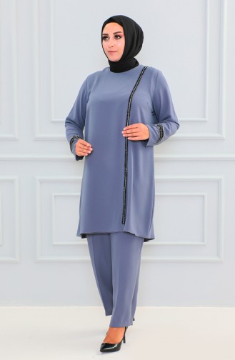 Plus Size Stone Evening Dress Suit 6130-03 Gray 6130-03