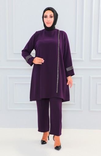 Plus Size Stone Evening Dress Suit 6130-04 Purple 6130-04