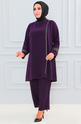 Plus Size Stone Evening Dress Suit 6130-04 Purple 6130-04