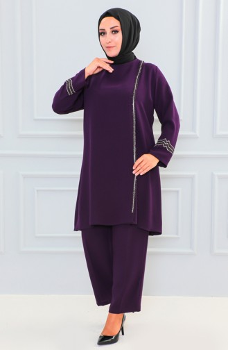 Plus Size Stone Evening Dress Suit 6130-04 Purple 6130-04