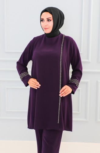 Plus Size Stone Evening Dress Suit 6130-04 Purple 6130-04