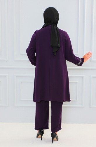 Plus Size Stone Evening Dress Suit 6130-04 Purple 6130-04