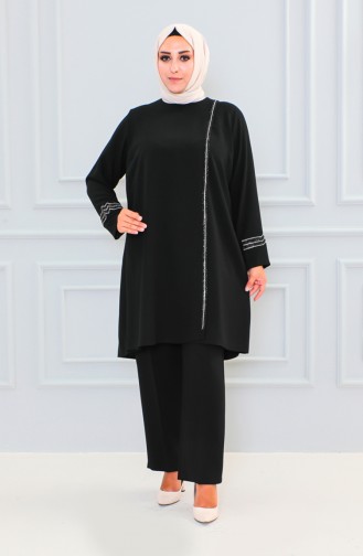 Plus Size Stone Evening Dress Suit 6130-05 Black 6130-05