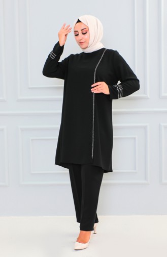 Plus Size Stone Evening Dress Suit 6130-05 Black 6130-05