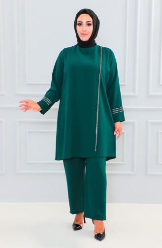 Tailleur Robe De Soirée Pierre Grande Taille 6130-06 Vert Emeraude 6130-06