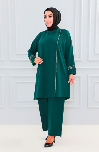 Tailleur Robe De Soirée Pierre Grande Taille 6130-06 Vert Emeraude 6130-06