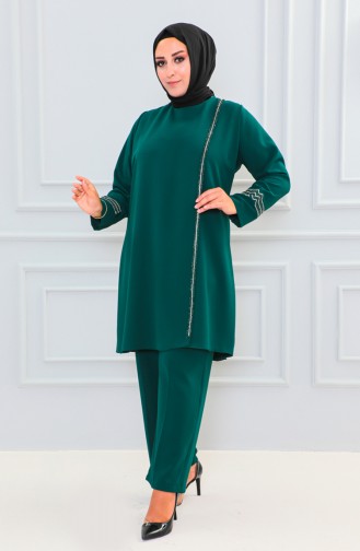 Tailleur Robe De Soirée Pierre Grande Taille 6130-06 Vert Emeraude 6130-06