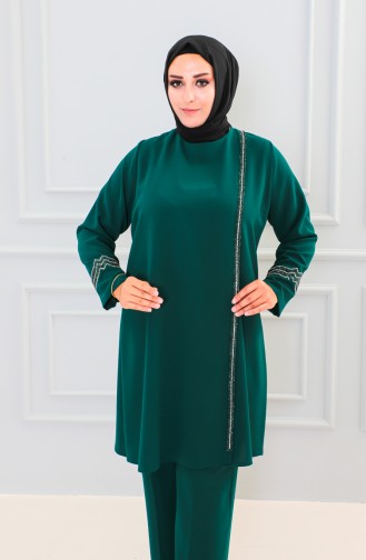 Tailleur Robe De Soirée Pierre Grande Taille 6130-06 Vert Emeraude 6130-06