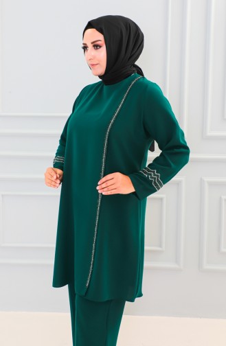 Tailleur Robe De Soirée Pierre Grande Taille 6130-06 Vert Emeraude 6130-06