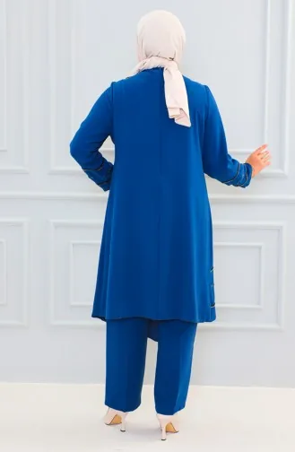 طقم ثنائي تونيك بتصميم حجر بنطلون مقاس كبير 6131-05 انديجو 6131-05