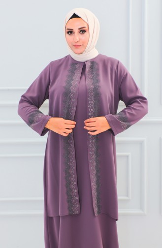 Robe De Soirée Imprimée Pierre Grande Taille 6092-08 Rose Poudré 6092-08