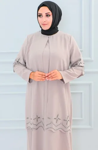 Robe De Soirée Pierre Aspect Costume Grande Taille 6102-08 Vison 6102-08