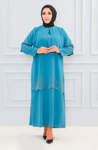 Robe De Soirée Pierre Taille Grande Taille 6102-09 Cagla Vert 6102-09