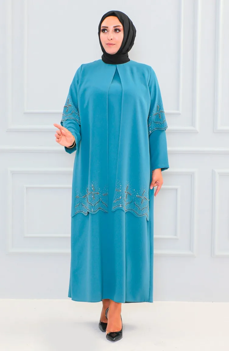 Green Almond Hijab Evening Dress - 14