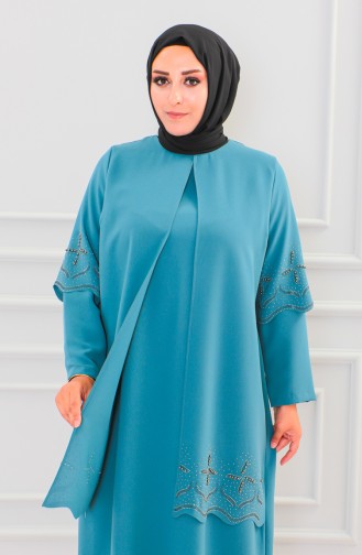 Robe De Soirée Pierre Taille Grande Taille 6102-09 Cagla Vert 6102-09