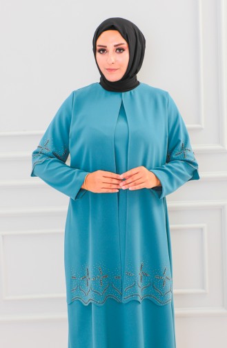 Robe De Soirée Pierre Taille Grande Taille 6102-09 Cagla Vert 6102-09