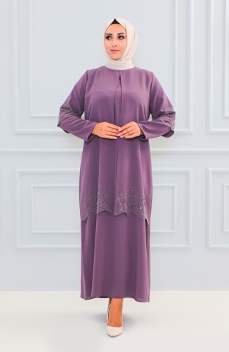 Plus Size Suit Look Stone Evening Dress 6102-10 Dark Lilac 6102-10