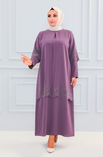 Plus Size Suit Look Stone Evening Dress 6102-10 Dark Lilac 6102-10