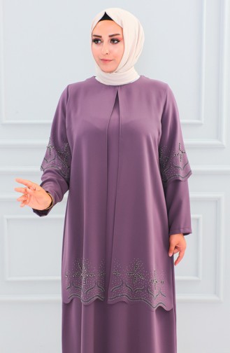 Robe De Soirée Pierre Taille Plus 6102-10 Lilas Foncé 6102-10