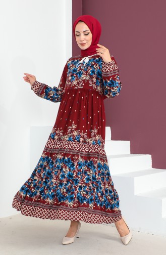 Großes Gemustertes Viskosekleid 1907-03 Weinrot 1907-03