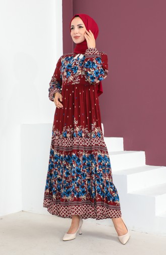 Großes Gemustertes Viskosekleid 1907-03 Weinrot 1907-03