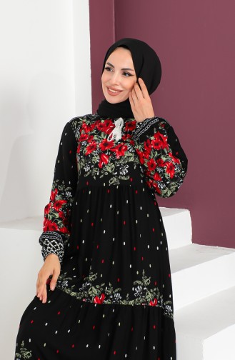 Plus Size Patterned Viscose Dress 1907-04 Black 1907-04