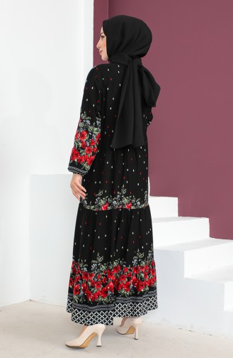 Plus Size Patterned Viscose Dress 1907-04 Black 1907-04