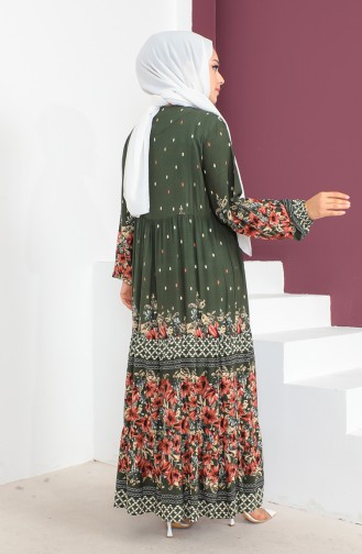 Plus Size Patterned Viscose Dress 1907-05 Khaki 1907-05
